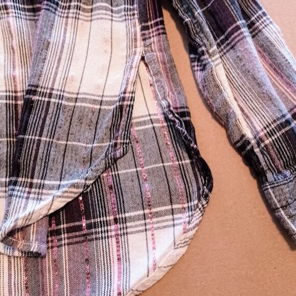 Mudd Girls size 10 Flannel shirt black, white, and gray with pink sparkles - Picture 3 of 7